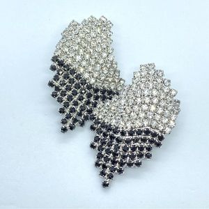 Vintage Unsigned Geometric Shape Silver Tone Clear and Black Rhinestone …